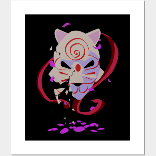 Japanese Kitsune (fox) mask with cherry blossom petals Posters and Art